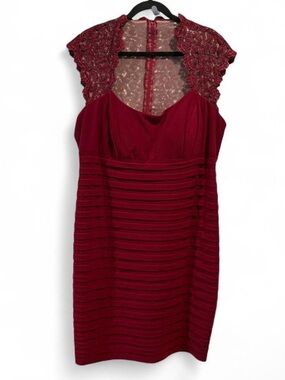 Xscape Wine Red Lace Yoke Midi Dress